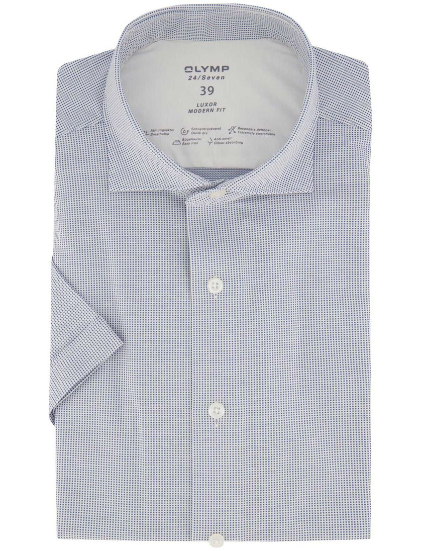 Olymp overhemd korte mouw Luxor Modern Fit katoen normale fit lichtblauw geprint