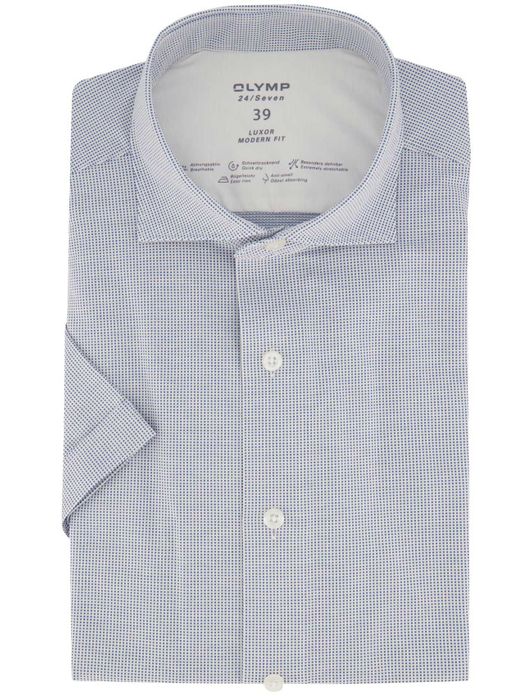 overhemd korte mouw Olymp Luxor Modern Fit blauw geprint katoen normale fit