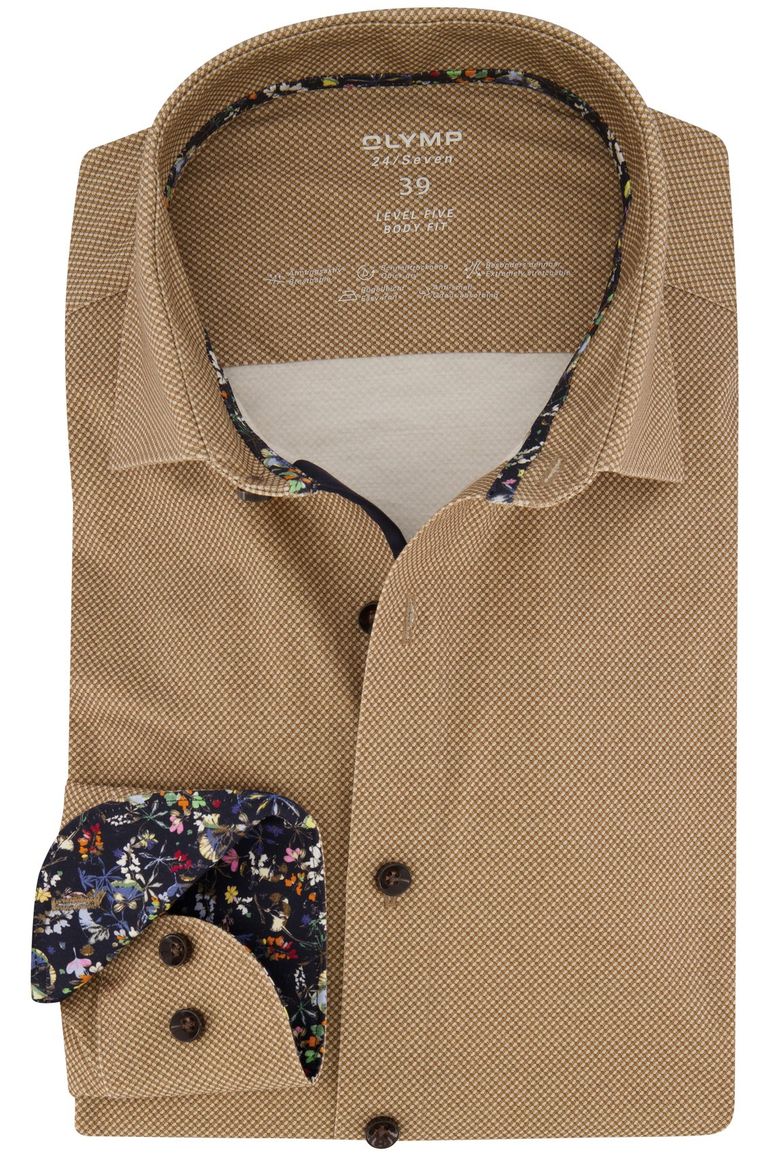 business overhemd Olymp Level Five bruin geprint katoen extra slim fit