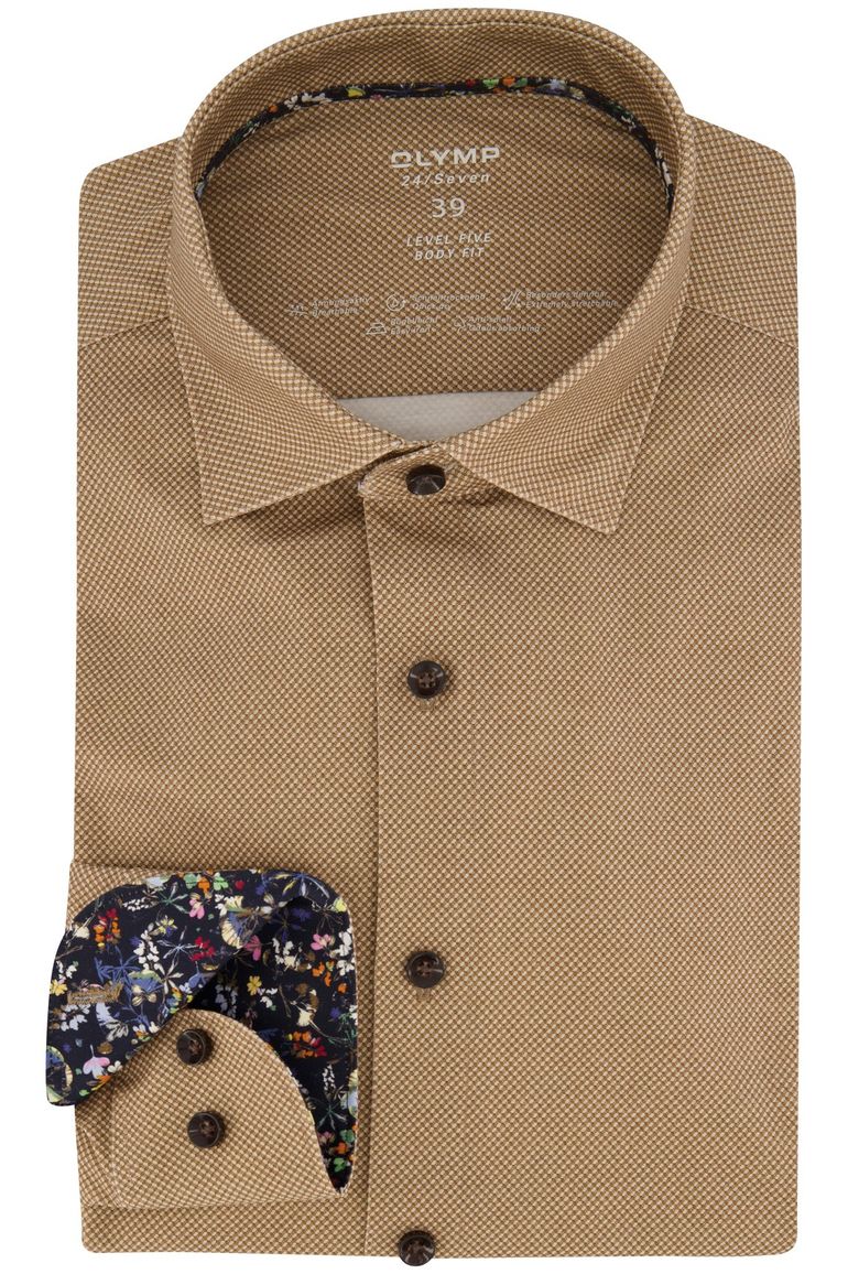 business overhemd Olymp Level Five bruin geprint katoen extra slim fit