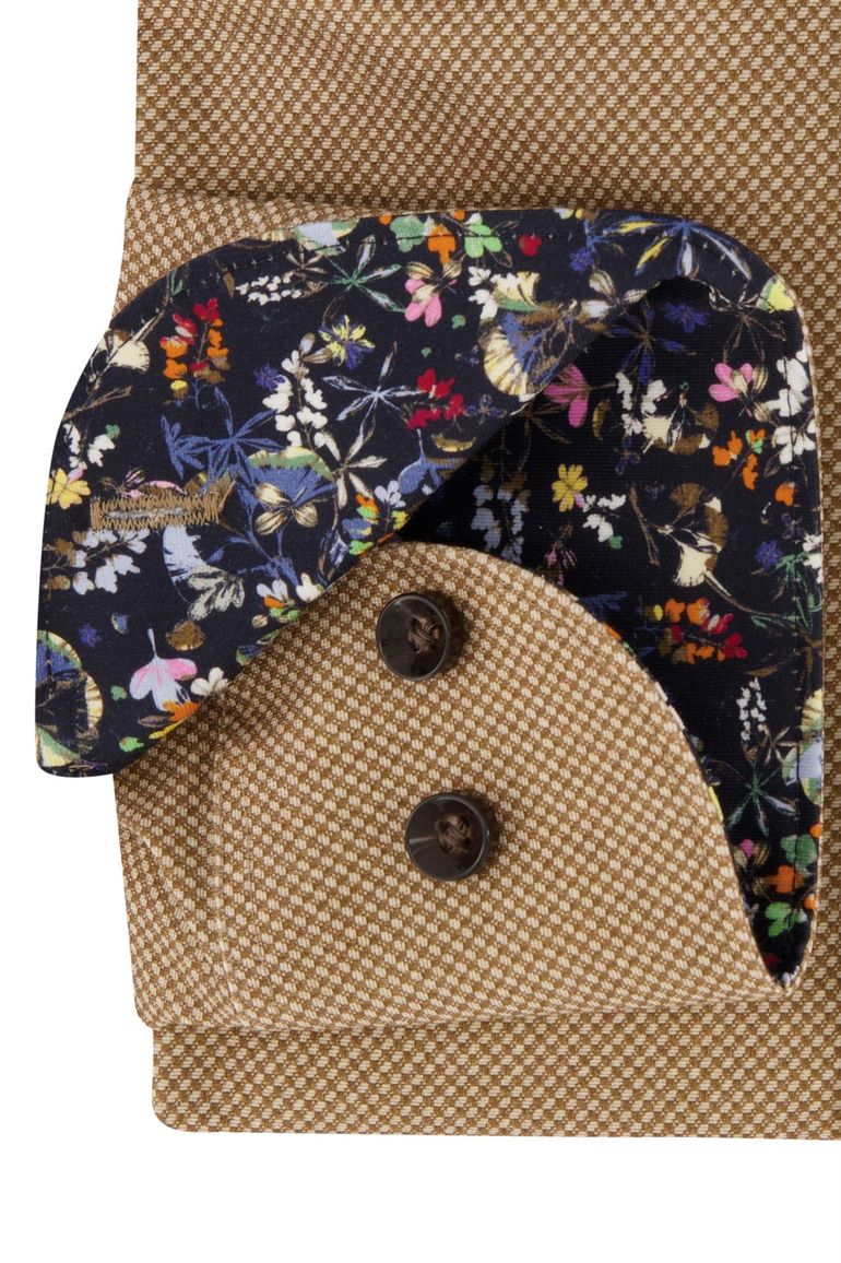 business overhemd Olymp Level Five bruin geprint katoen extra slim fit