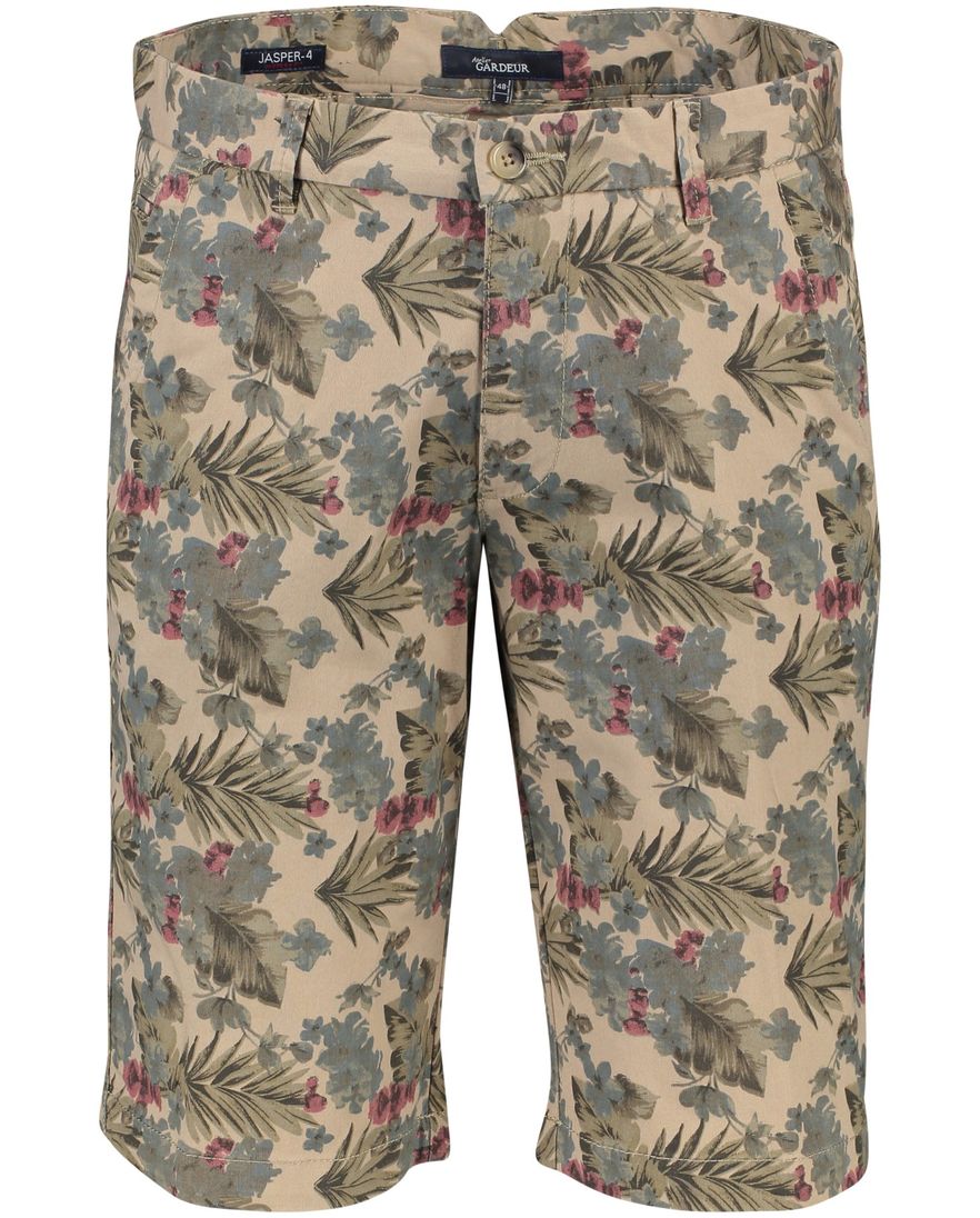 Gardeur korte broek beige geprint katoen