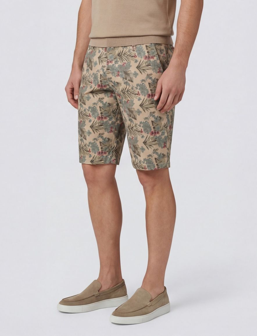 Gardeur korte broek beige geprint katoen