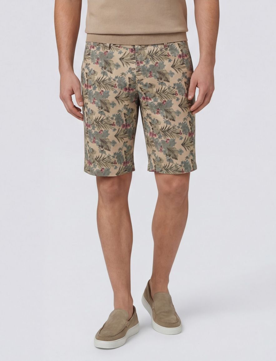 Gardeur korte broek beige geprint katoen