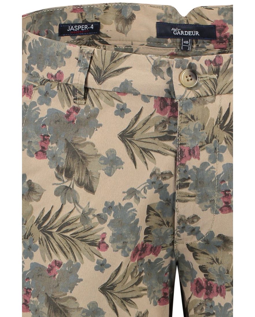 Gardeur korte broek beige geprint katoen