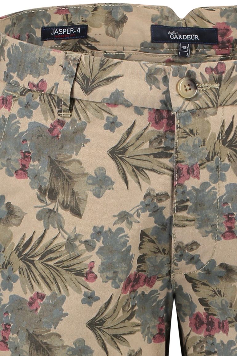 Gardeur korte broek beige geprint katoen