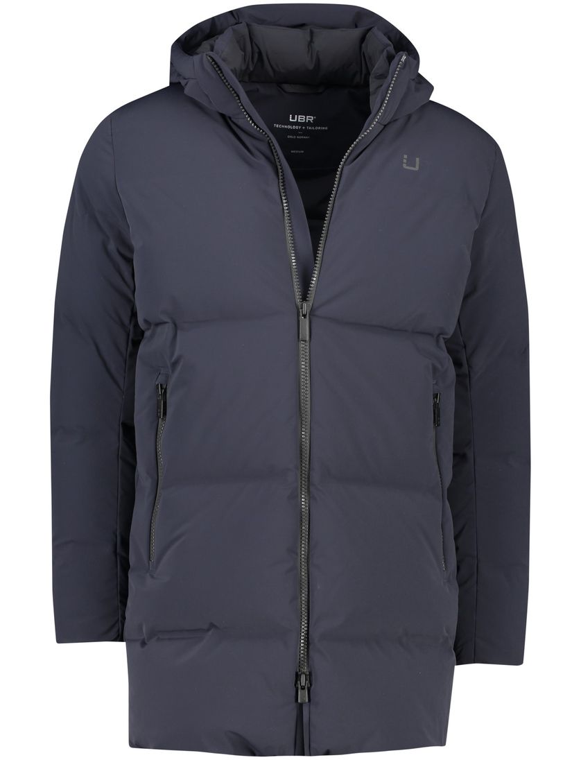 UBR winterjas donkerblauw capuchon rits + knoop