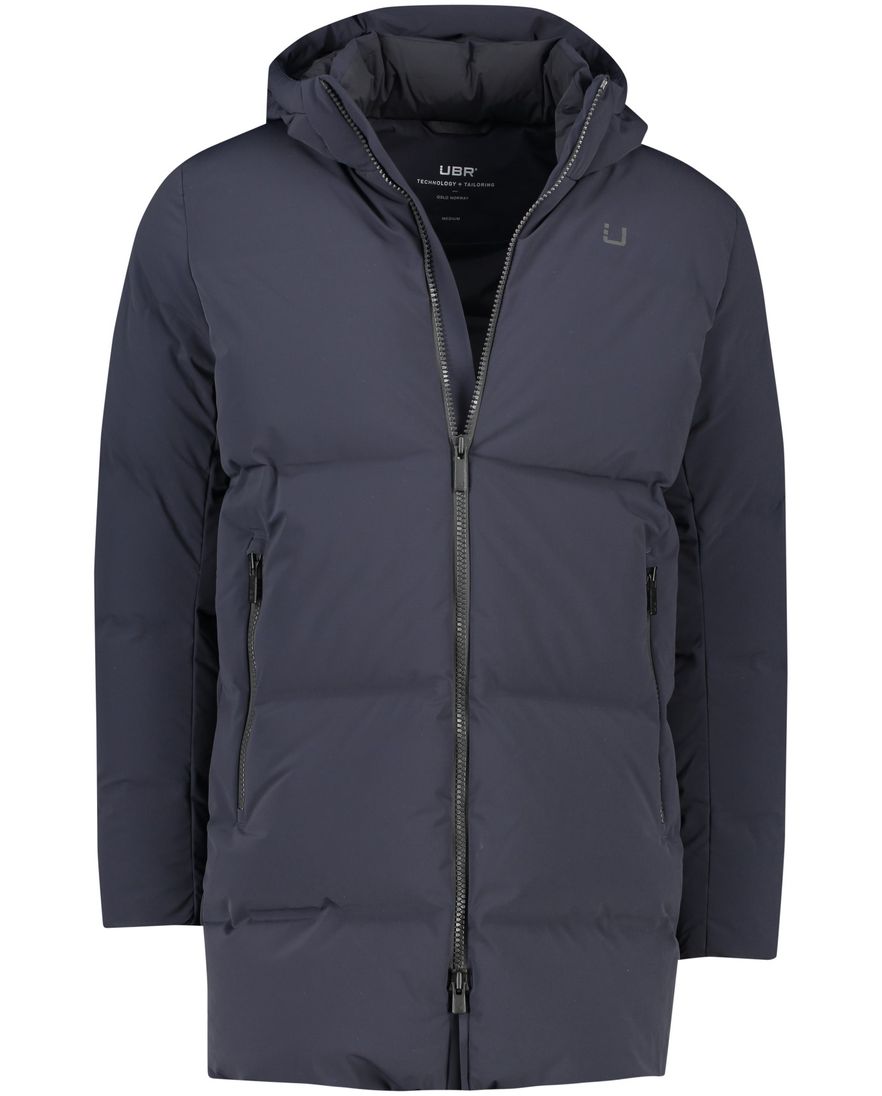 UBR winterjas halflang donkerblauw effen rits + knoop normale fit