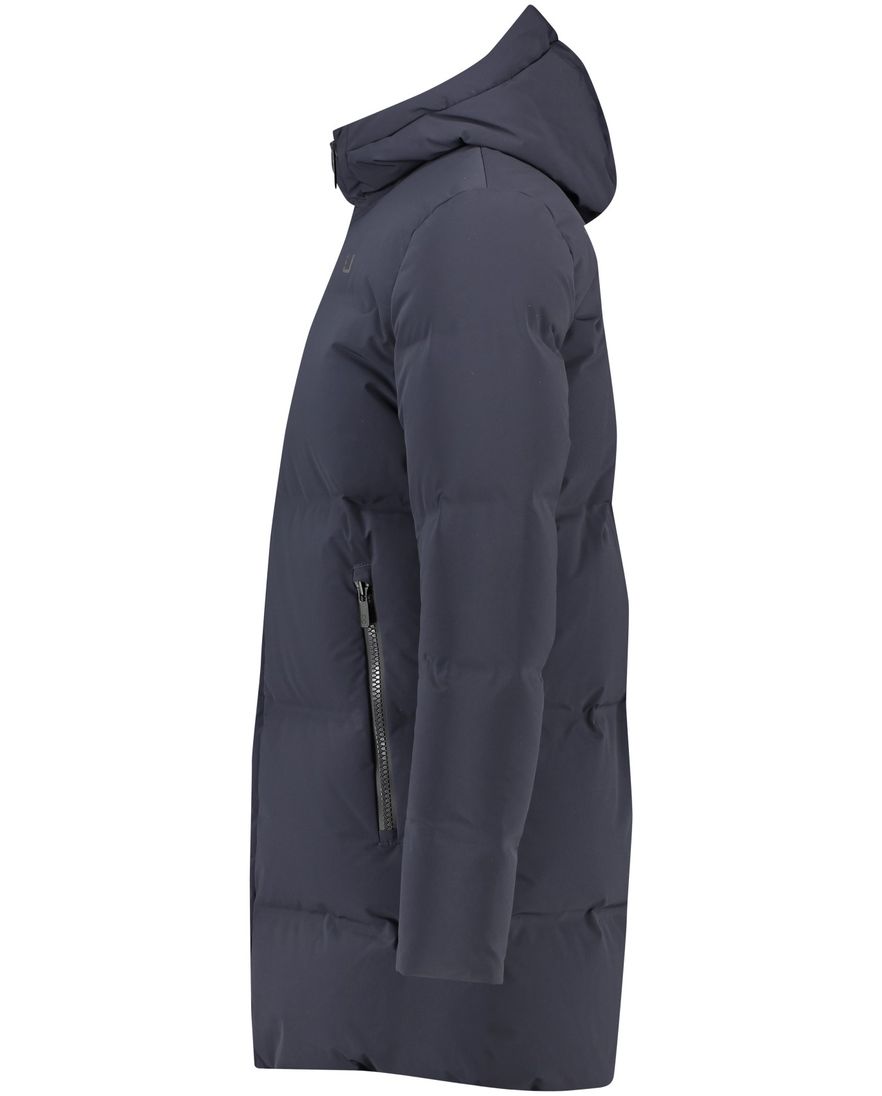 UBR winterjas halflang donkerblauw effen rits + knoop normale fit