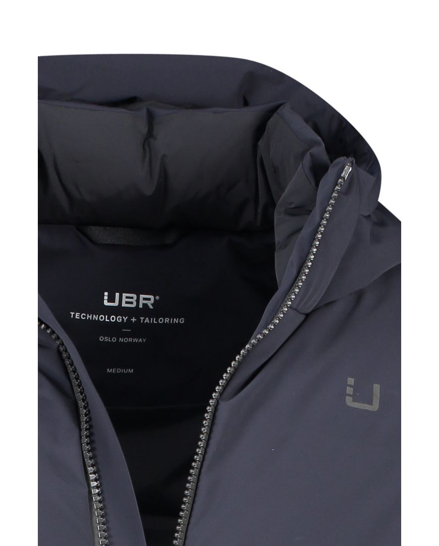 UBR winterjas halflang donkerblauw effen rits + knoop normale fit