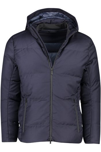 UBR UBR winterjas donkerblauw effen rits + knoop normale fit afneembare capuchon
