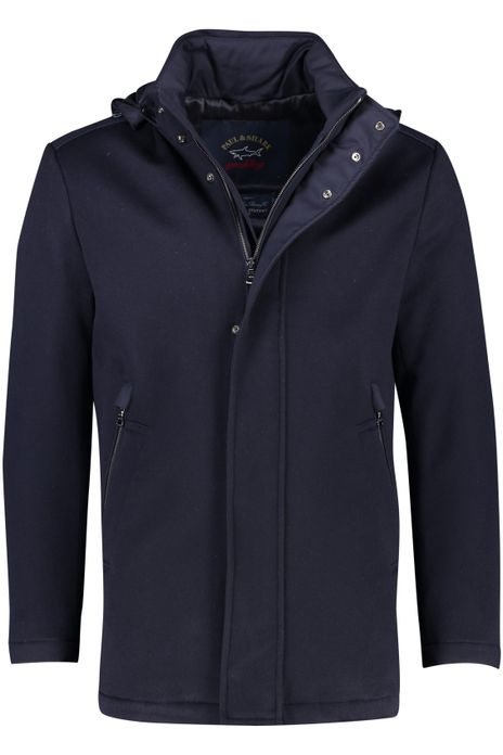 Paul & Shark winterjas donkerblauw effen wijde fit wol
