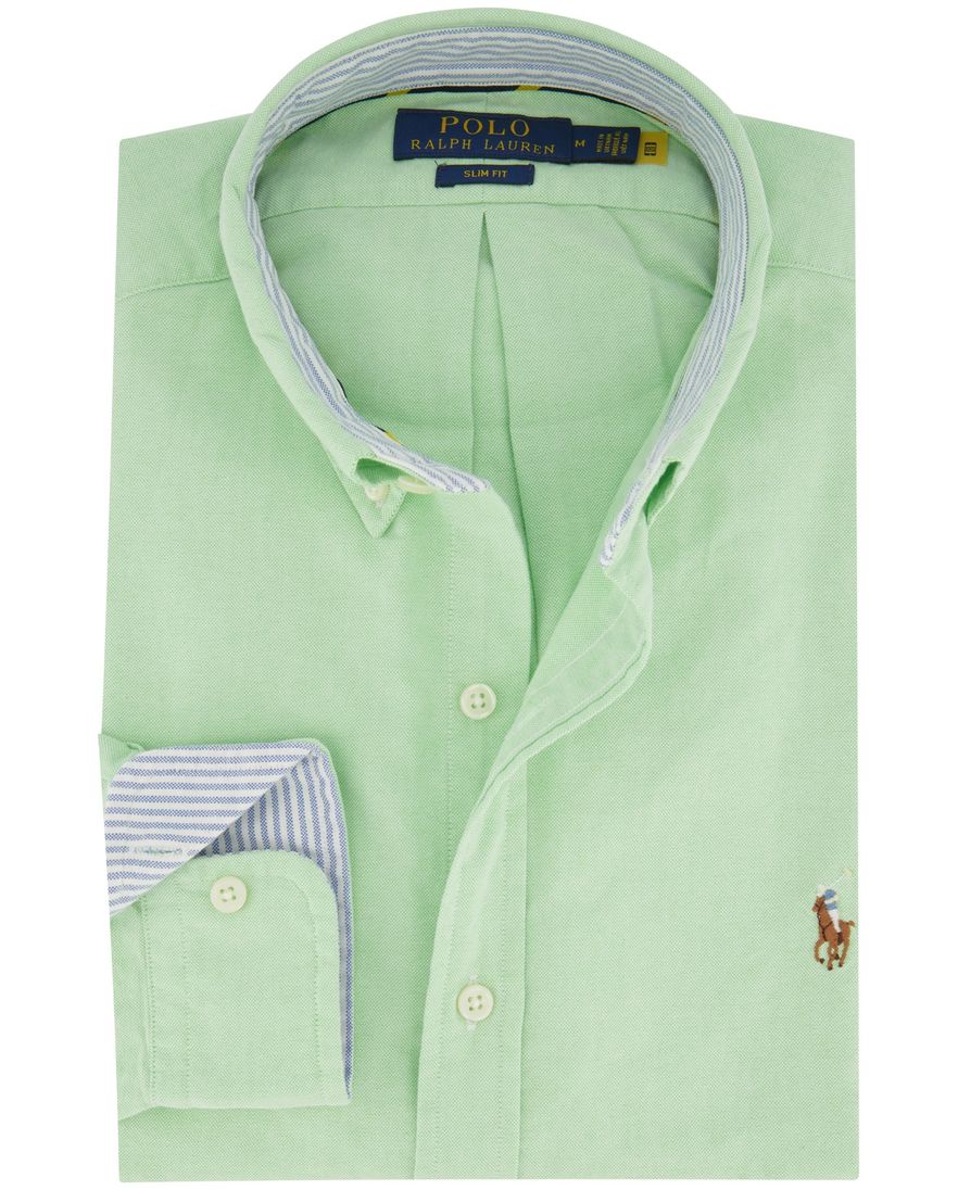 Polo Ralph Lauren casual overhemd slim fit groen effen katoen button-down boord