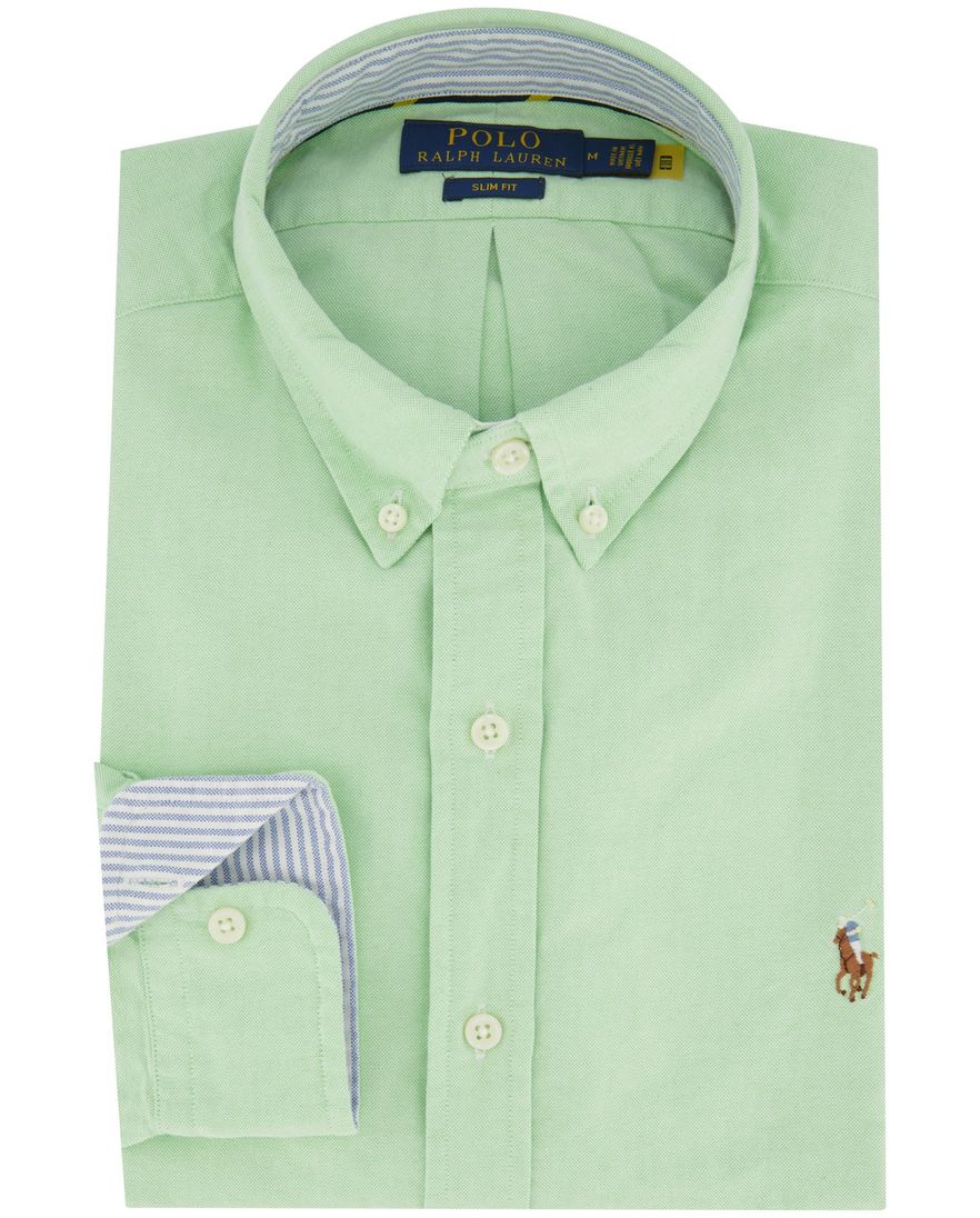 Polo Ralph Lauren casual overhemd slim fit groen effen katoen button-down boord