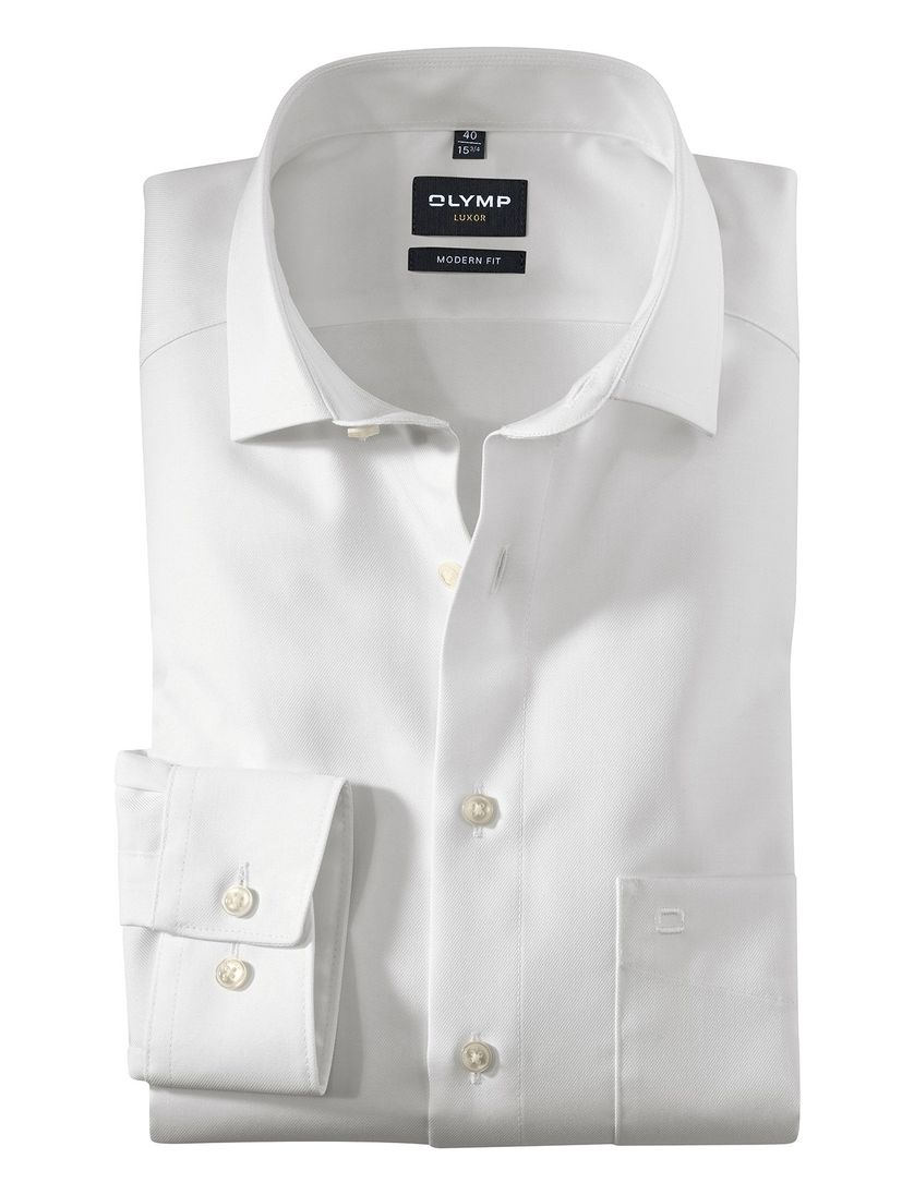 Olymp overhemd wit Modern Fit mouwlengte 7 katoen