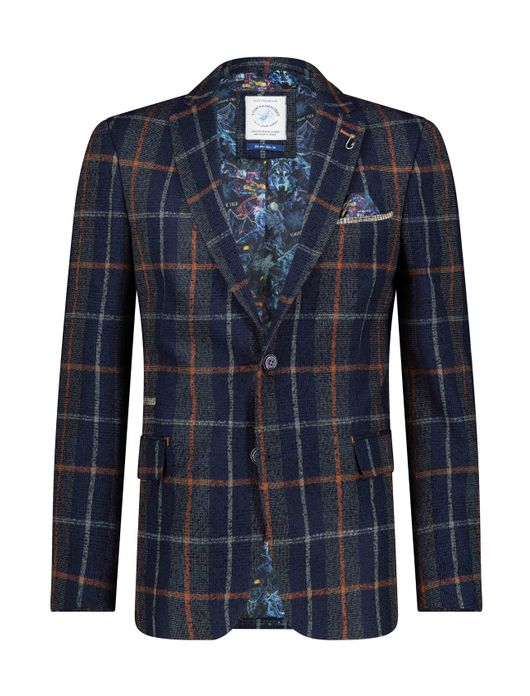 colbert A Fish Named Fred slim fit donkerblauw geruit