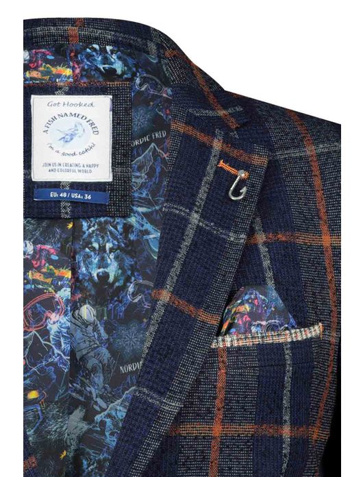 colbert A Fish Named Fred slim fit donkerblauw geruit