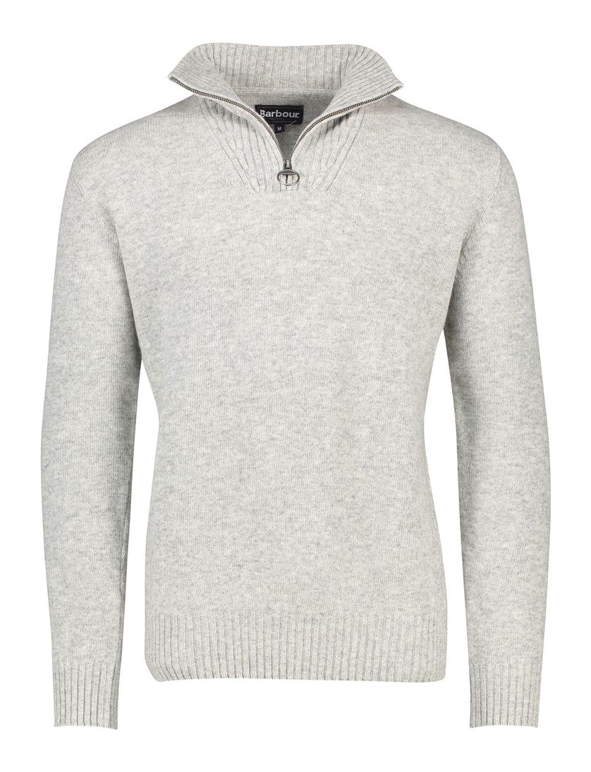 Barbour trui grijs effen wol opstaande kraag