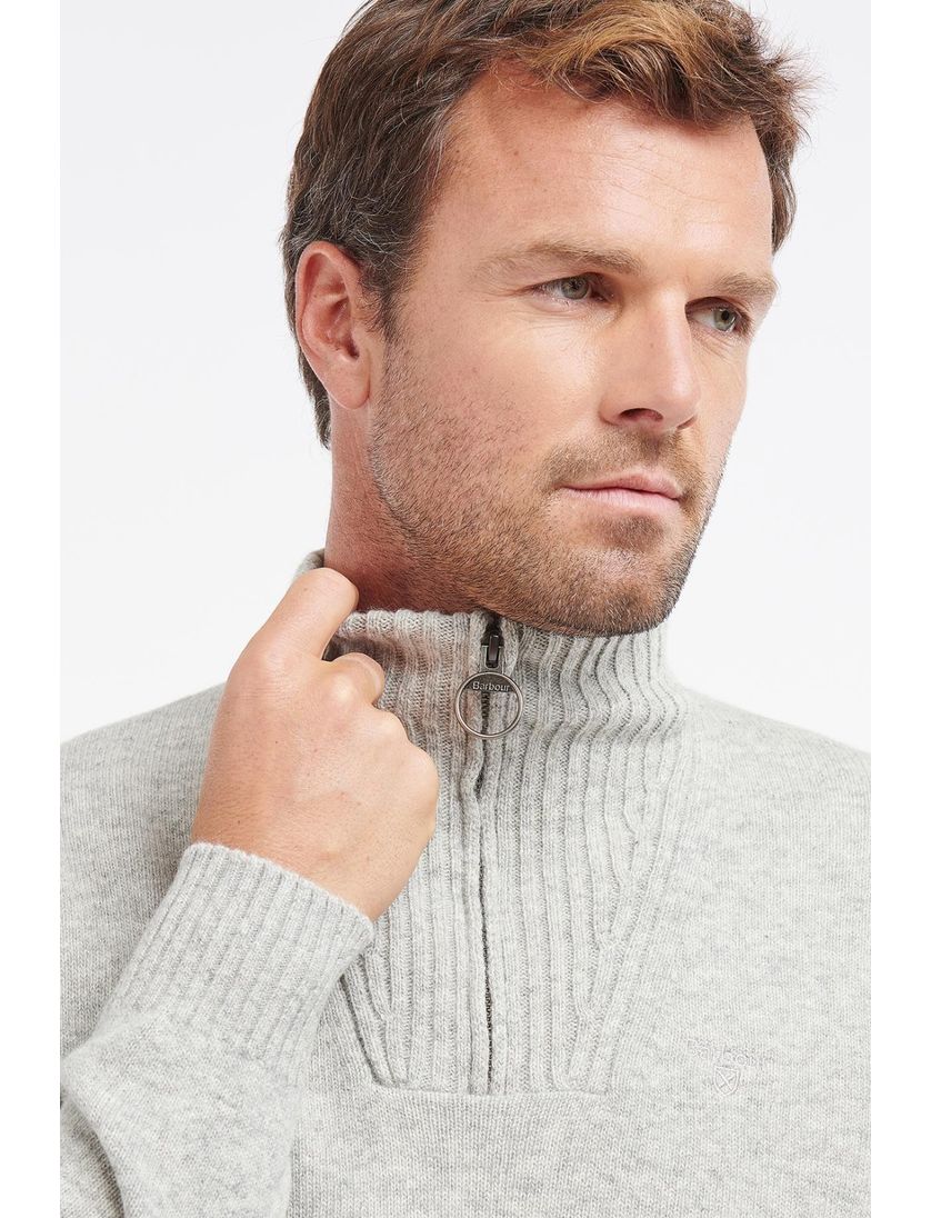 Barbour trui grijs effen wol opstaande kraag