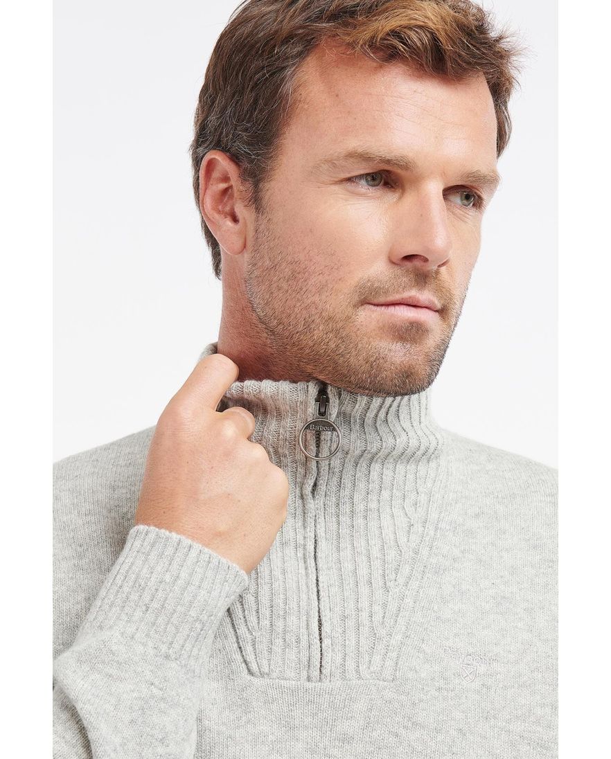 Barbour trui opstaande kraag grijs effen wol