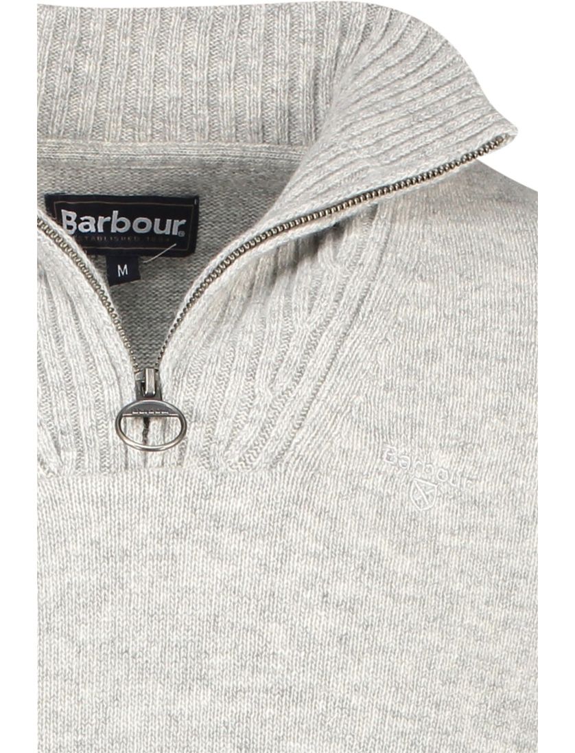 Barbour trui grijs effen wol opstaande kraag