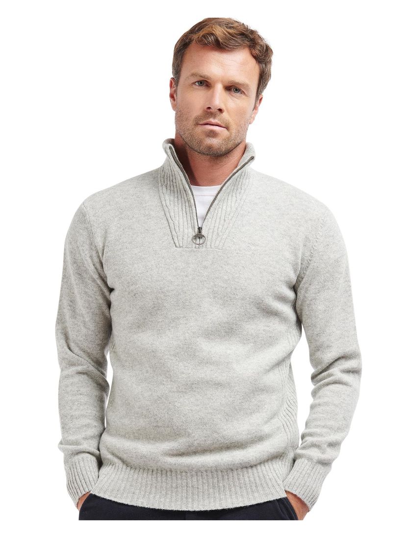 Barbour trui grijs effen wol opstaande kraag