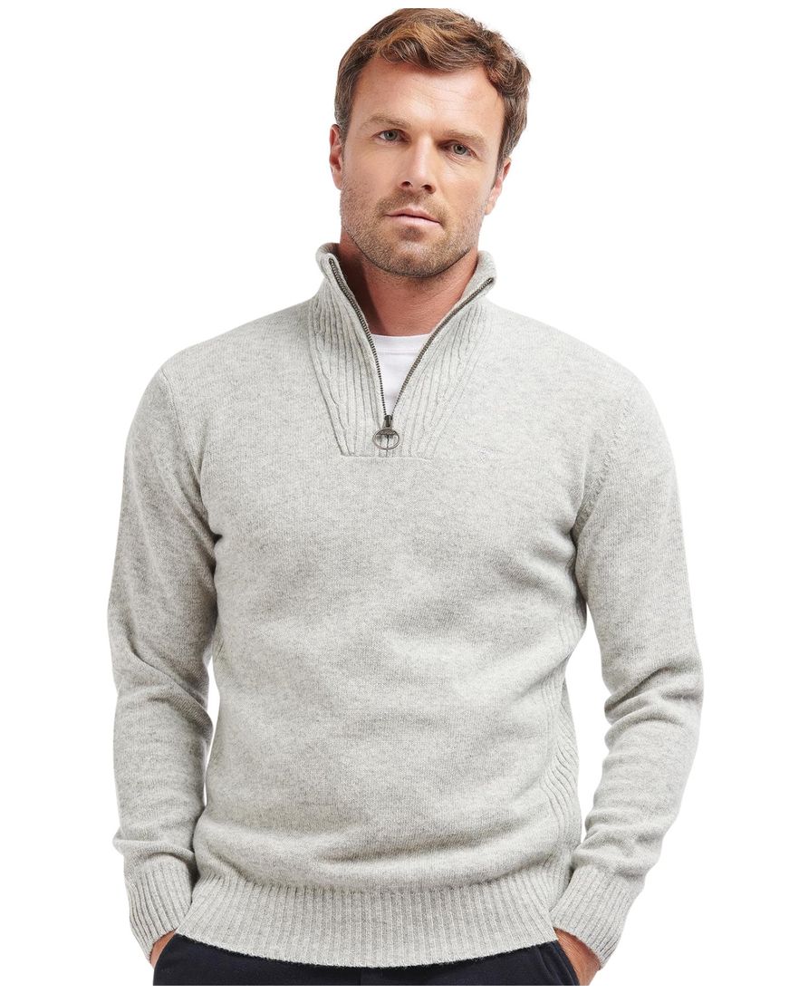 Barbour trui opstaande kraag grijs effen wol