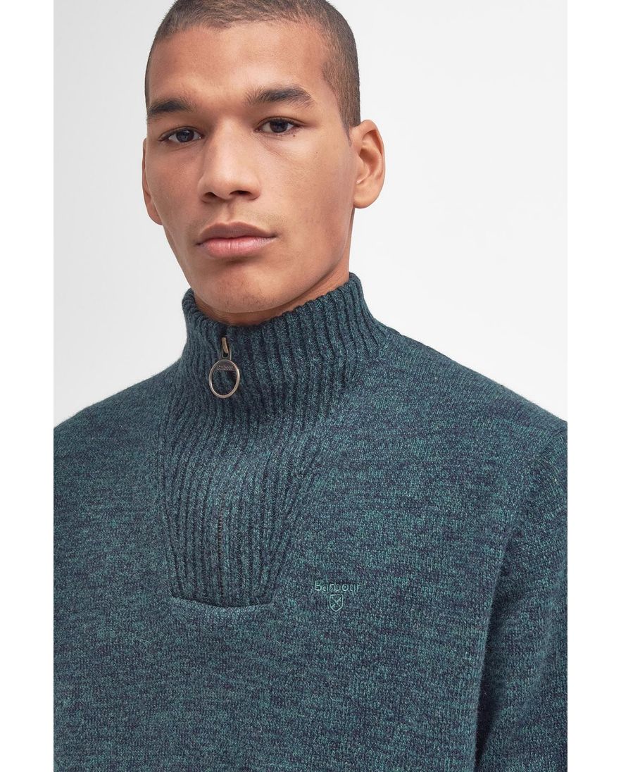 Barbour trui opstaande kraag groen effen wol