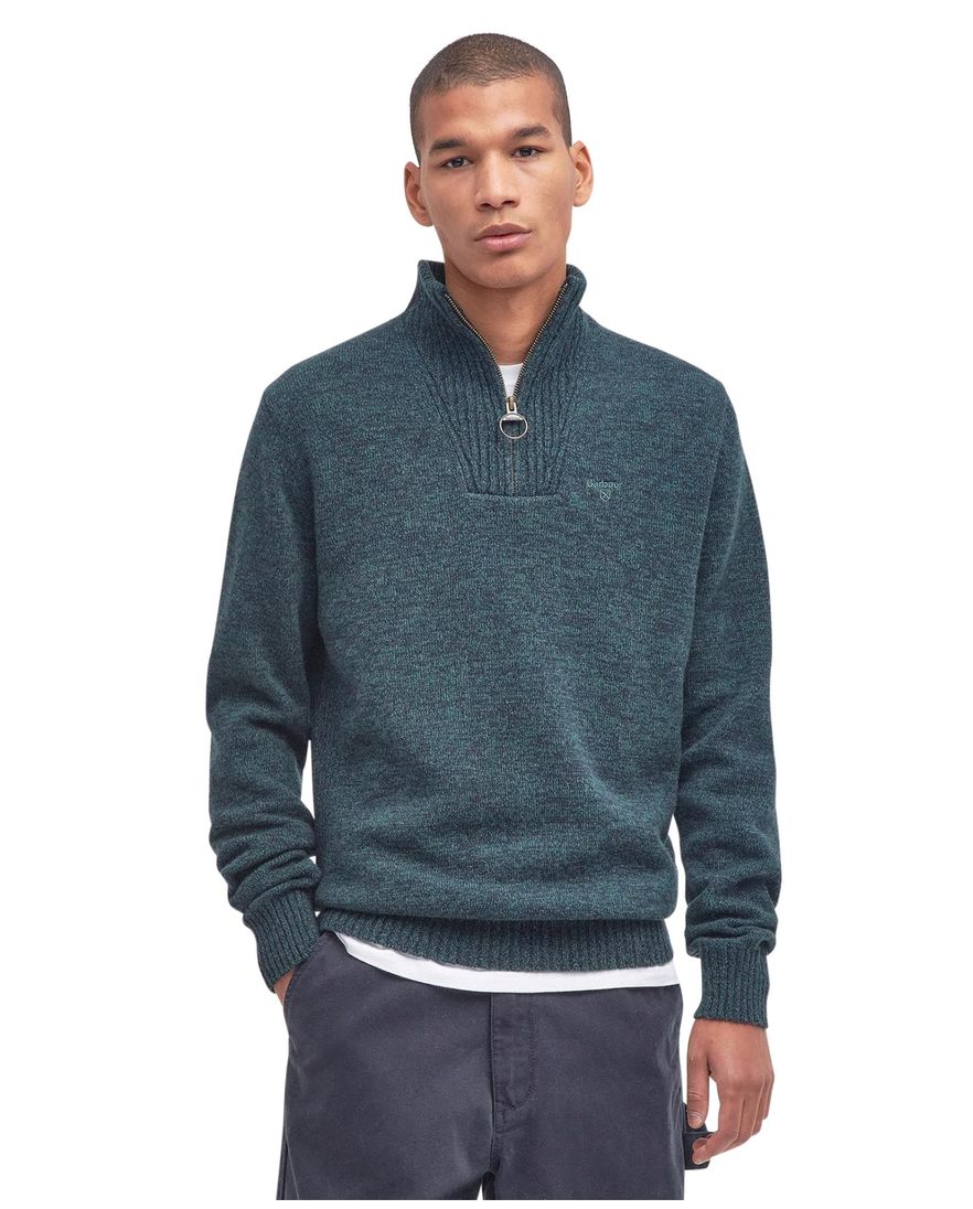 Barbour trui opstaande kraag groen effen wol