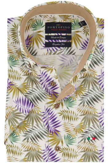 Portofino casual overhemd korte mouw Portofino groen geprint katoen wijde fit