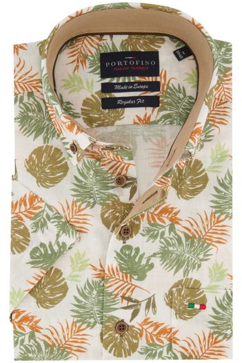 Portofino casual overhemd korte mouw Portofino groen geprint katoen wijde fit