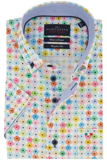 Portofino casual overhemd korte mouw Portofino wit geprint katoen normale fit