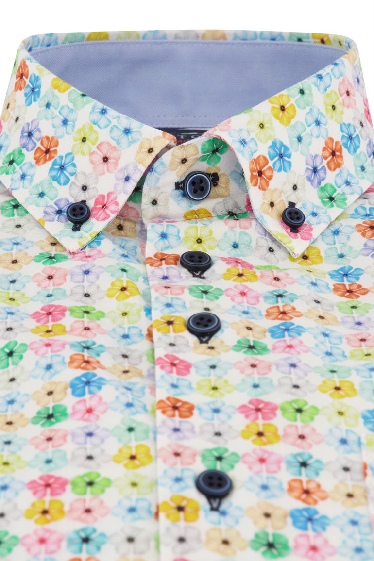 casual overhemd korte mouw Portofino wit geprint katoen normale fit