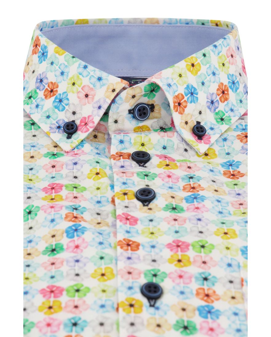 Portofino casual overhemd korte mouw normale fit wit geprint katoen