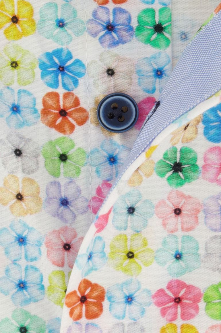 casual overhemd korte mouw Portofino wit geprint katoen normale fit