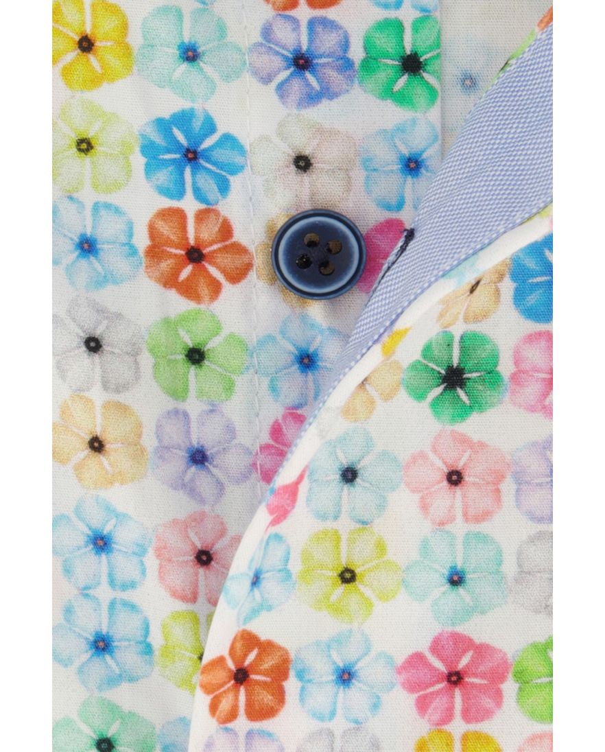 Portofino casual overhemd korte mouw normale fit wit geprint katoen