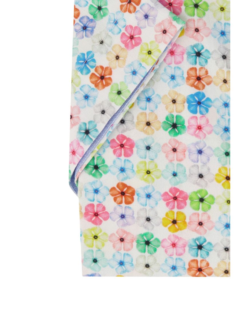 Portofino casual overhemd korte mouw normale fit wit geprint katoen