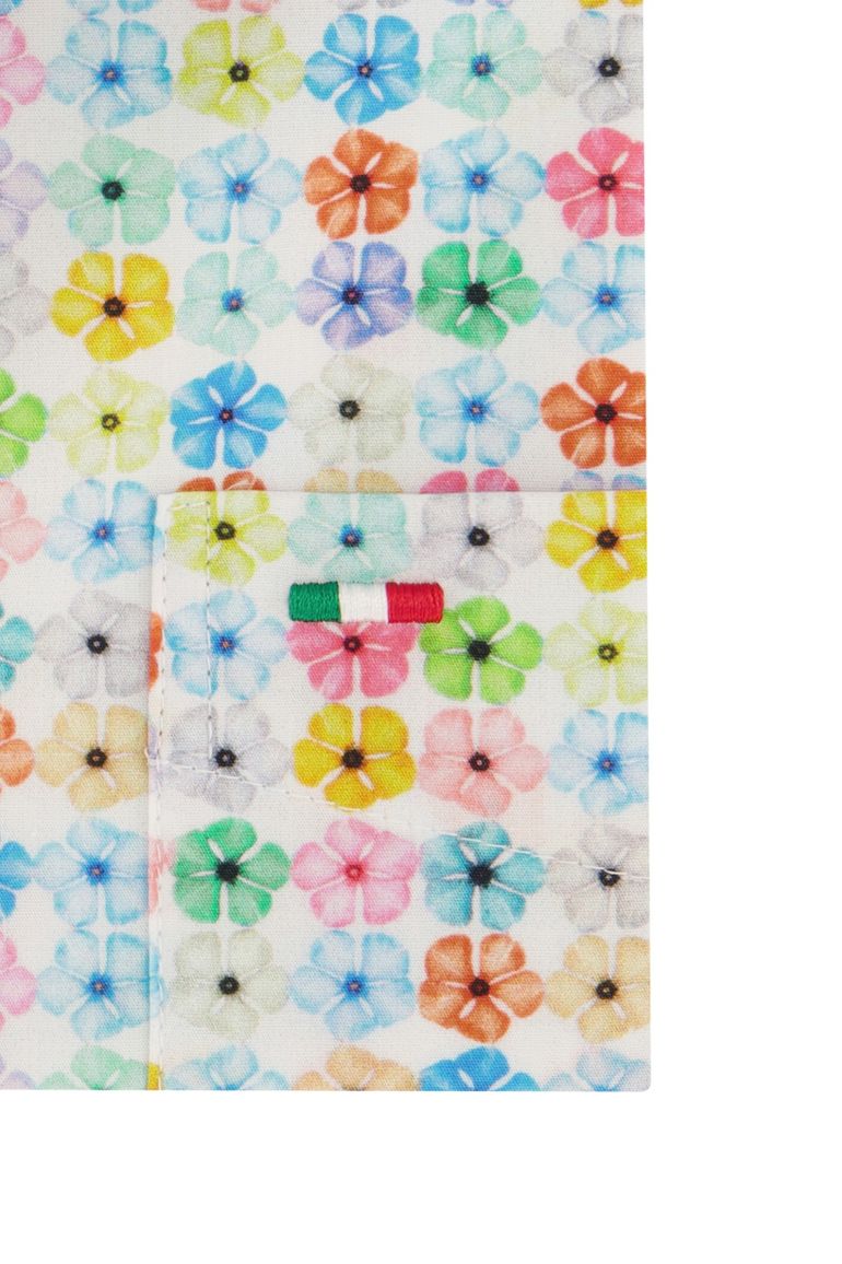 casual overhemd korte mouw Portofino wit geprint katoen normale fit