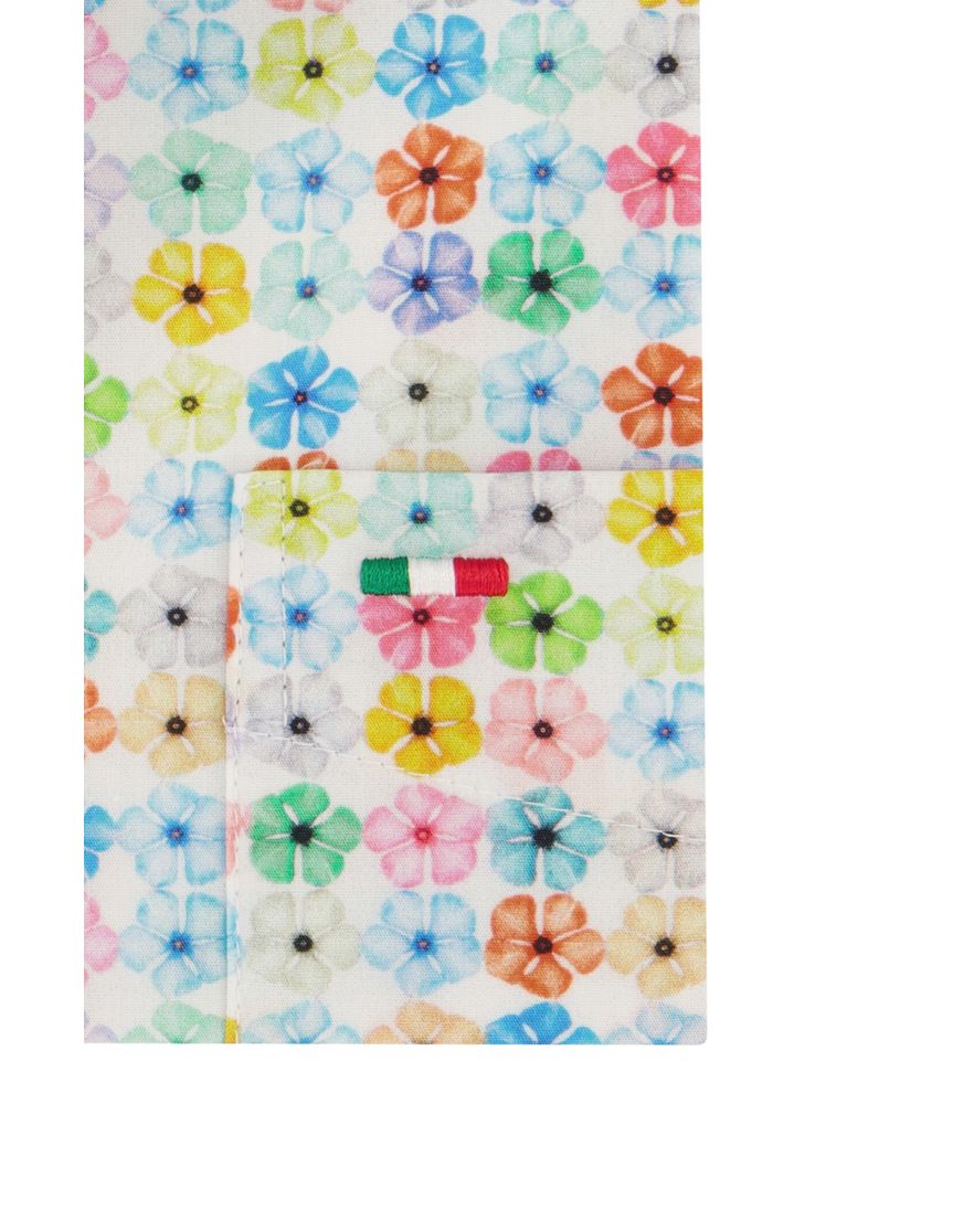 Portofino casual overhemd korte mouw normale fit wit geprint katoen