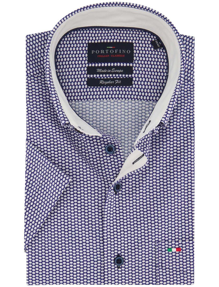 Portofino casual overhemd korte mouw paars geprint katoen wijde fit