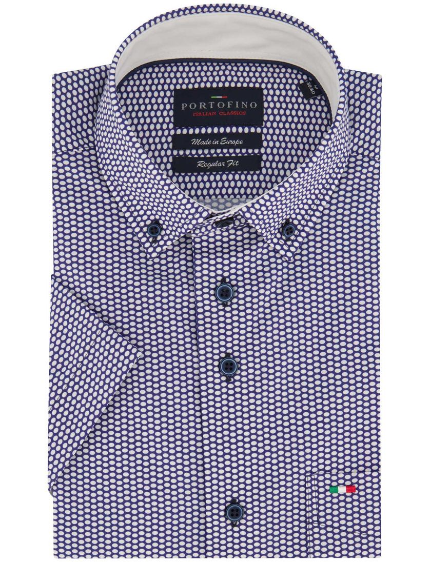 Portofino casual overhemd korte mouw paars geprint katoen wijde fit