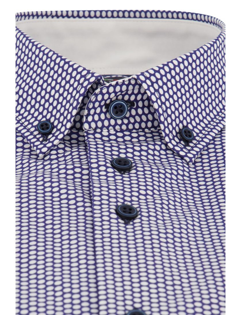 Portofino casual overhemd korte mouw paars geprint katoen wijde fit