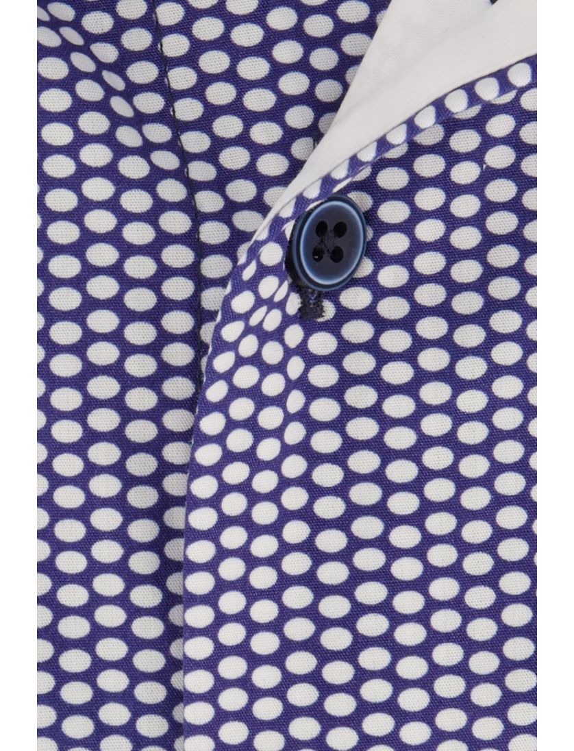 Portofino casual overhemd korte mouw paars geprint katoen wijde fit