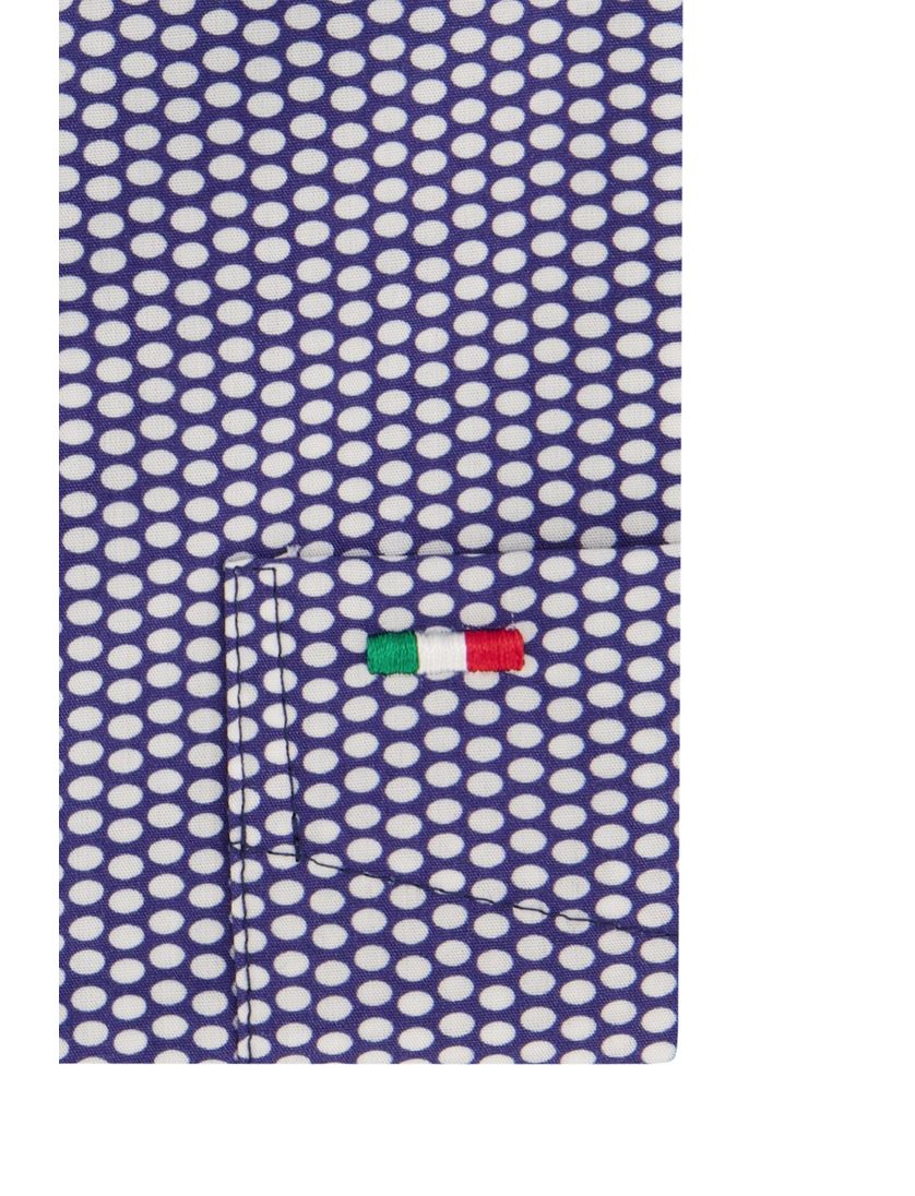 Portofino casual overhemd korte mouw paars geprint katoen wijde fit