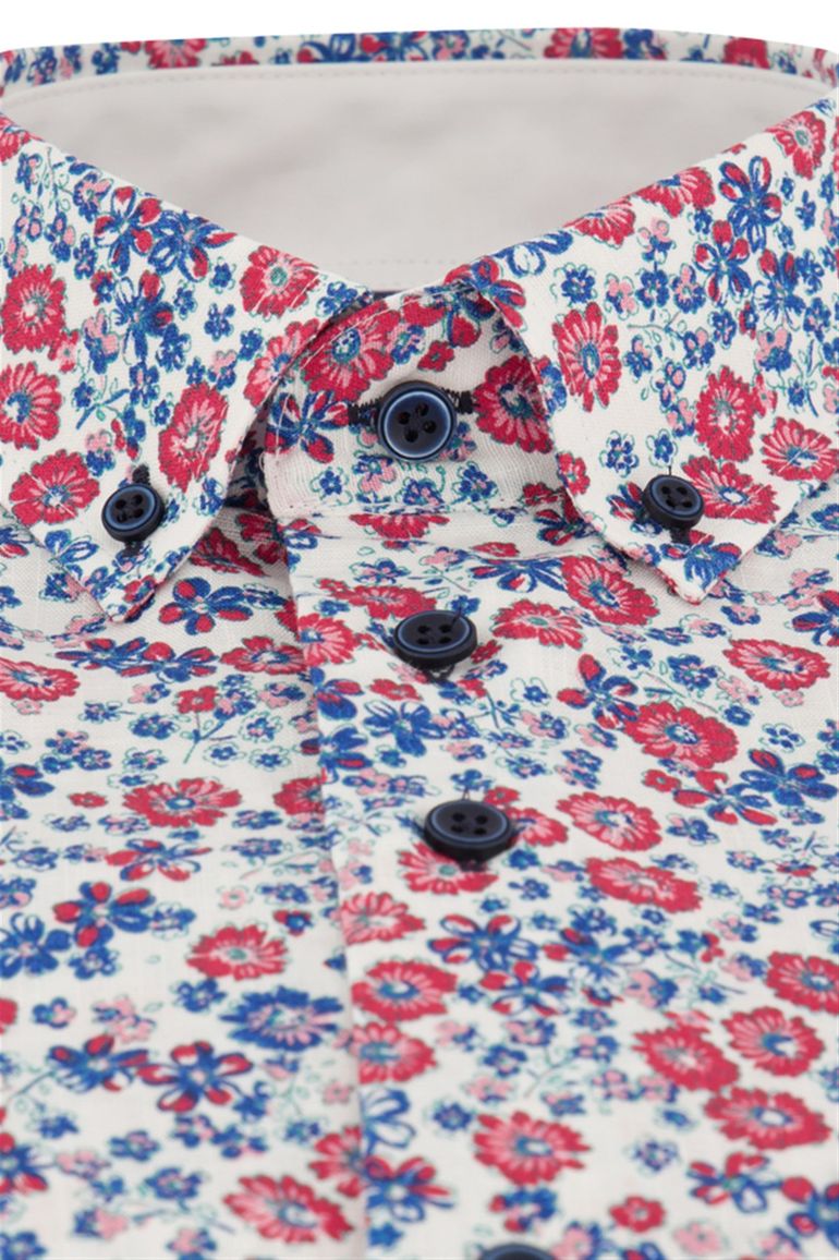 casual overhemd korte mouw Portofino blauw geprint linnen wijde fit