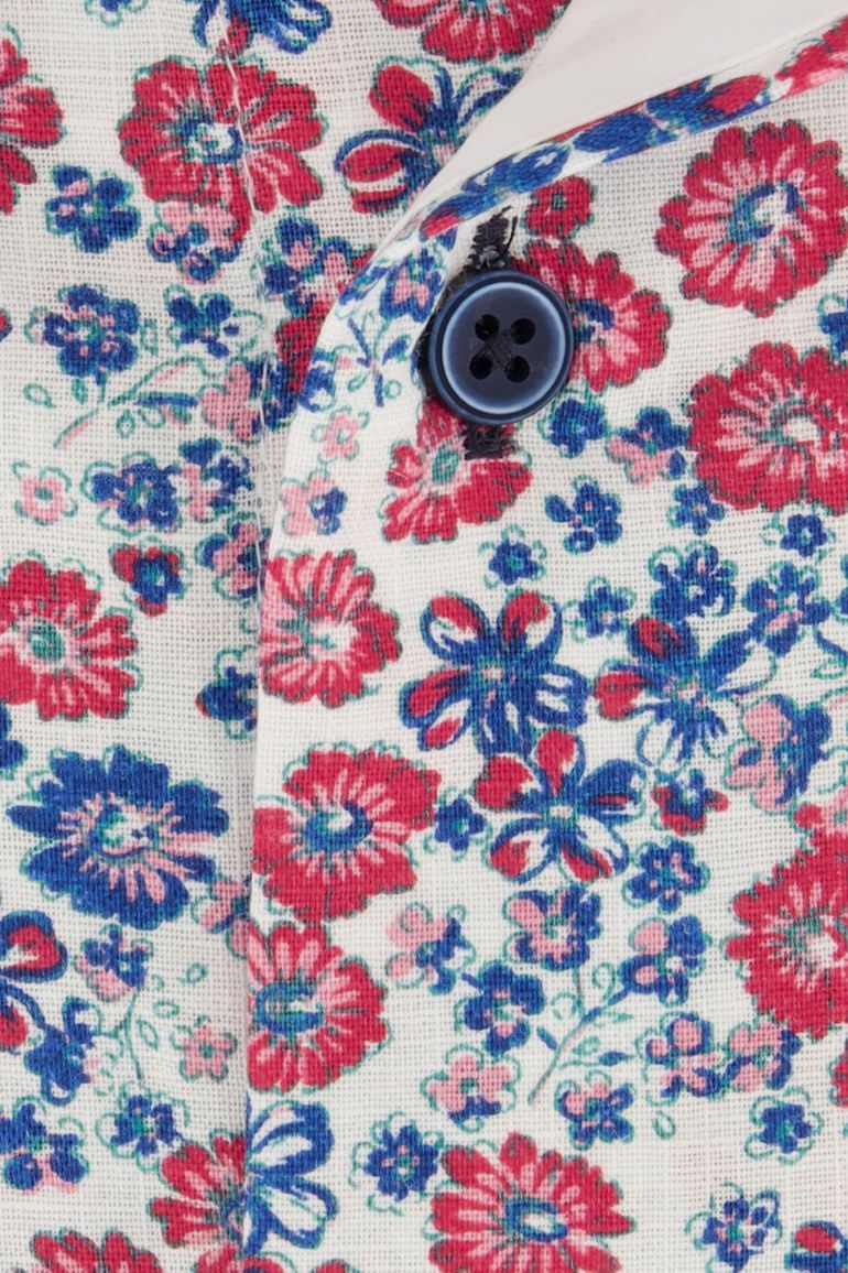 casual overhemd korte mouw Portofino blauw geprint linnen wijde fit