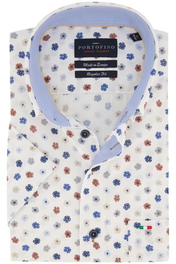 Portofino casual overhemd korte mouw Portofino wit geprint katoen wijde fit