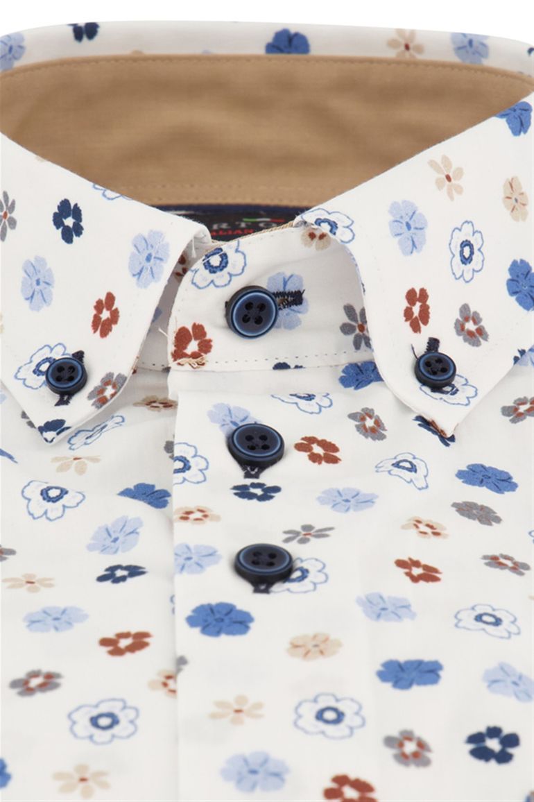 casual overhemd korte mouw Portofino wit geprint katoen wijde fit