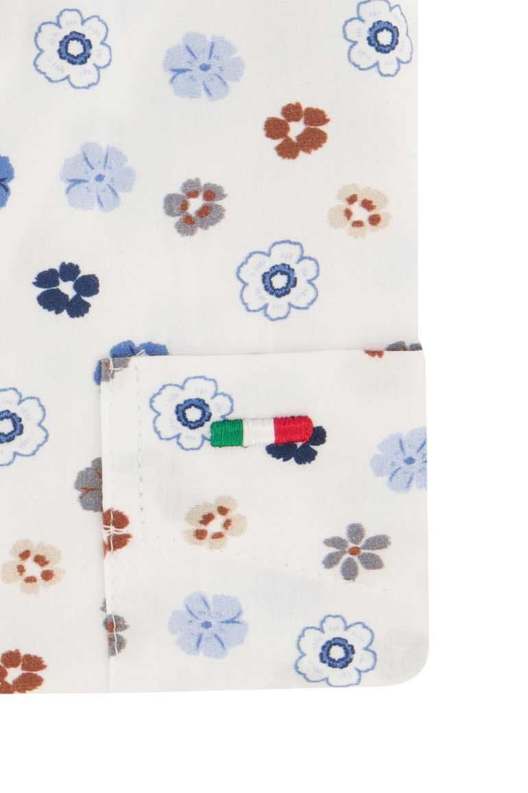 casual overhemd korte mouw Portofino wit geprint katoen wijde fit