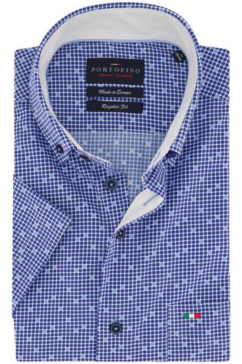 Portofino Portofino casual overhemd korte mouw blauw met stippen print